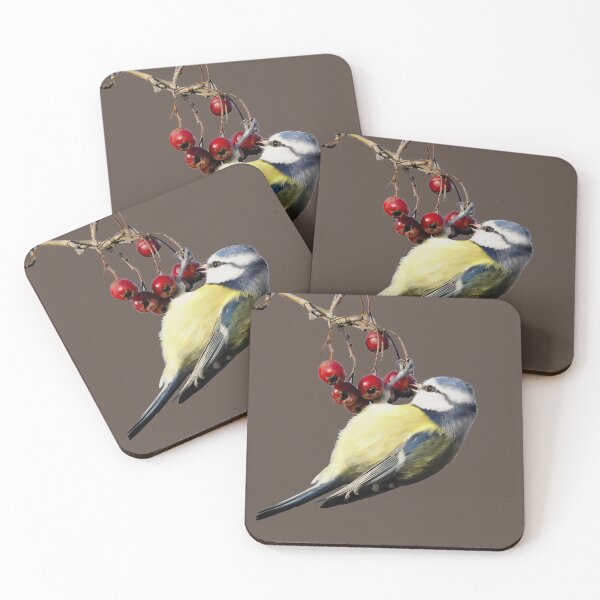 Item preview, Eurasian Blue Tit and Berries, A Chickadee, A Blue Tit Bird, Tweeti Birds in Summer  designed and sold by DiensDesign.