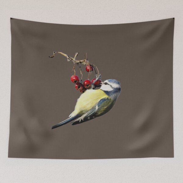 Item preview, Eurasian Blue Tit and Berries, A Chickadee, A Blue Tit Bird, Tweeti Birds in Summer  designed and sold by DiensDesign.