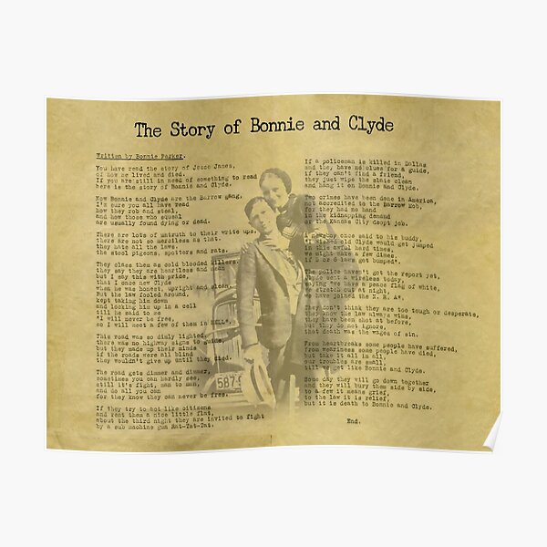 "The Story of Bonnie & Clyde Poem by Bonnie Parker" Poster for Sale by