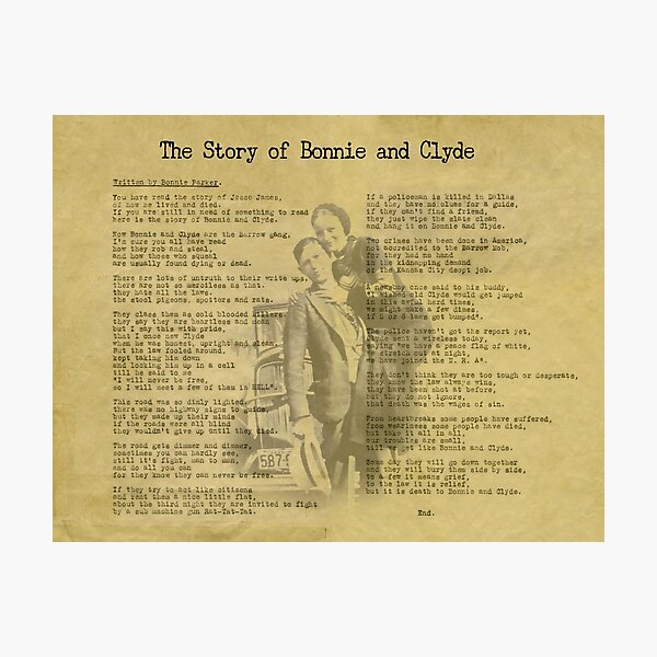 "The Story of Bonnie & Clyde Poem by Bonnie Parker" Photographic Print