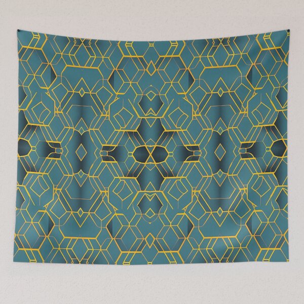 Item preview, abstract yellow hexagons on green background designed and sold by I-A-Troy.