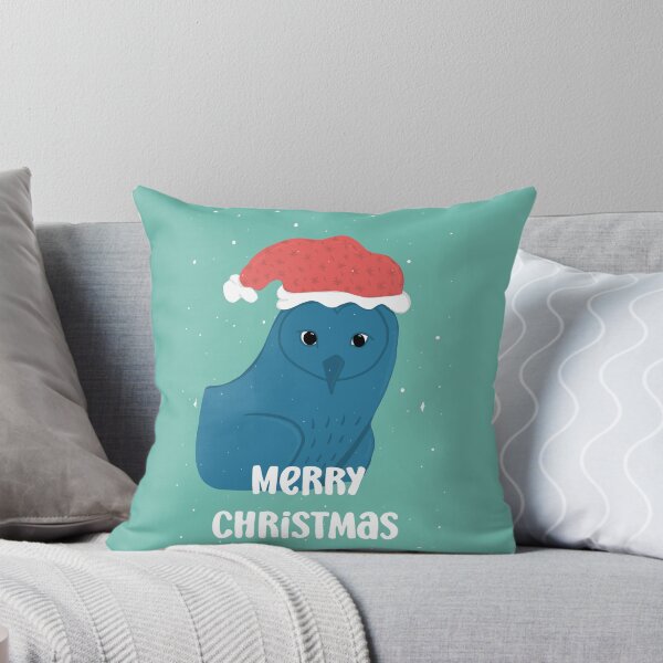 Merry Christmas Owl with a Santa hat -  Owls Greetings collection - GBR Throw Pillow