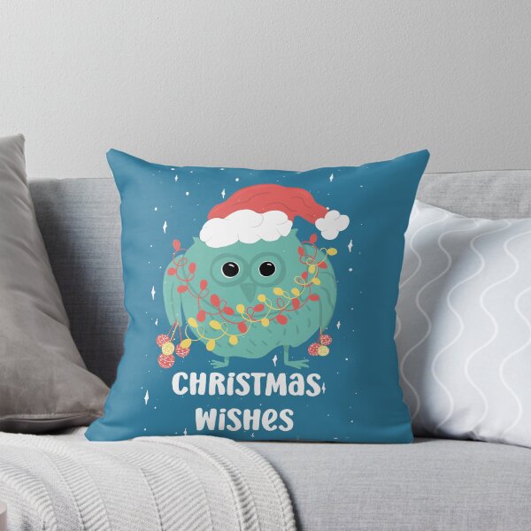 Christmas Wishes - Owls Greetings collection - BGR Throw Pillow