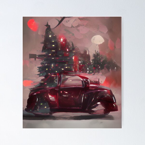 Item preview, Red car carrying a Christmas Tree designed and sold by SHcwaCH.