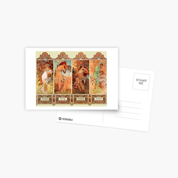 Alphonse Mucha Four Seasons Art Nouveau Postcard