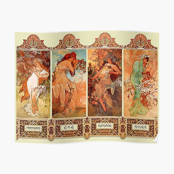 Alphonse Mucha Four Seasons Art Nouveau Poster