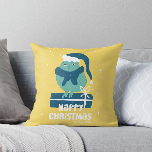 Happy Christmas - Grumpy Edition -  Owls Greetings collection - YBG Throw Pillow