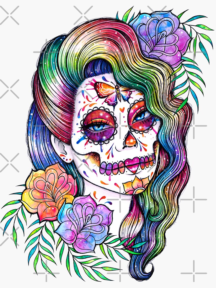 Daydreamer Sugar Skull Girl Sticker For Sale By Misscarissarose Redbubble