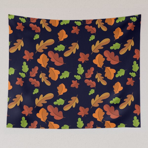 Item preview, Fall leaves pattern on midnight blue background designed and sold by DesignsByMadiha.