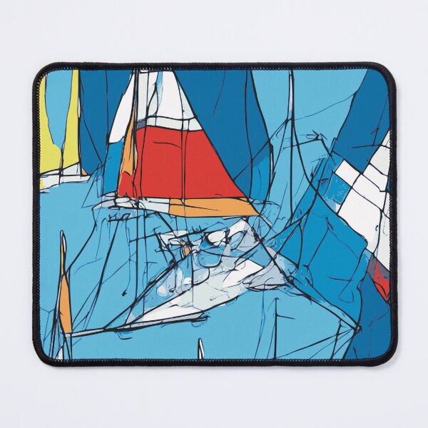 Item preview, Sailboat Illustration in Abstract Blue and Red Accent designed and sold by Nonshape.