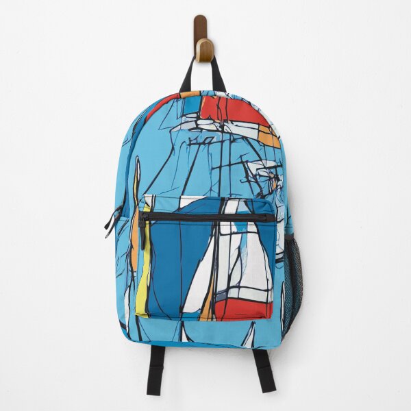 Item preview, Sailboat Illustration in Abstract Blue and Red Accent designed and sold by Nonshape.