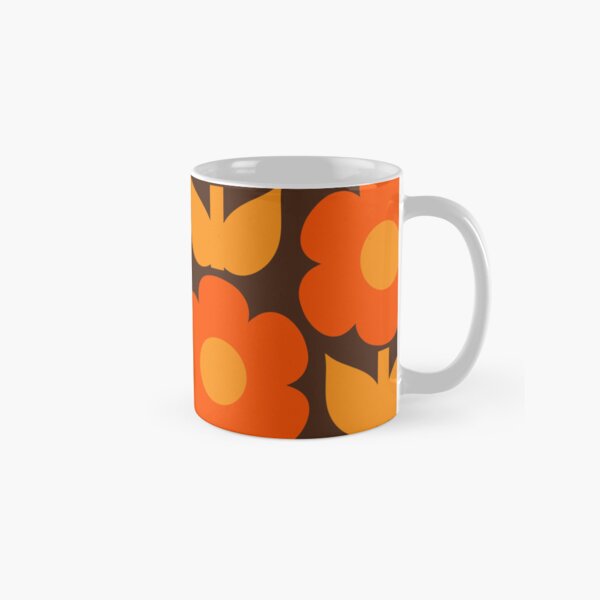 Aperçu de l'œuvre Jonnty Flowers Motif floral rétro en marron et orange des années 70 créée et vendue par kierkegaard.