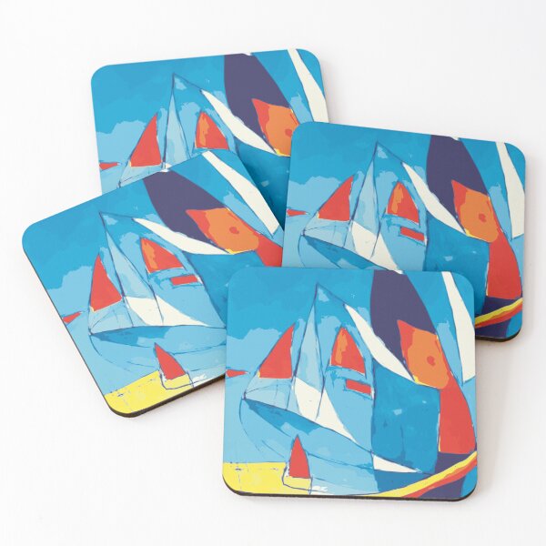 Item preview, Sailboating Abstract Illustration in Indigo Blue with Red Accent designed and sold by Nonshape.