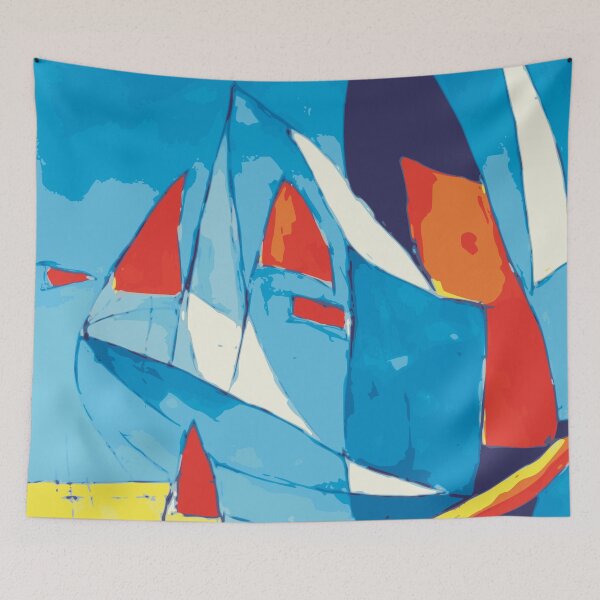 Item preview, Sailboating Abstract Illustration in Indigo Blue with Red Accent designed and sold by Nonshape.