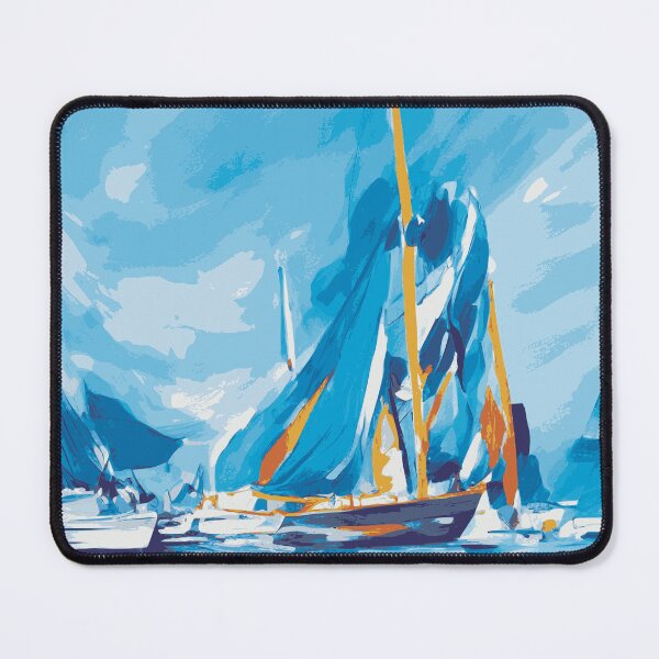 Item preview, Sailboating Painting Abstract Illustration in Indigo Blue with Orange Accent designed and sold by Nonshape.