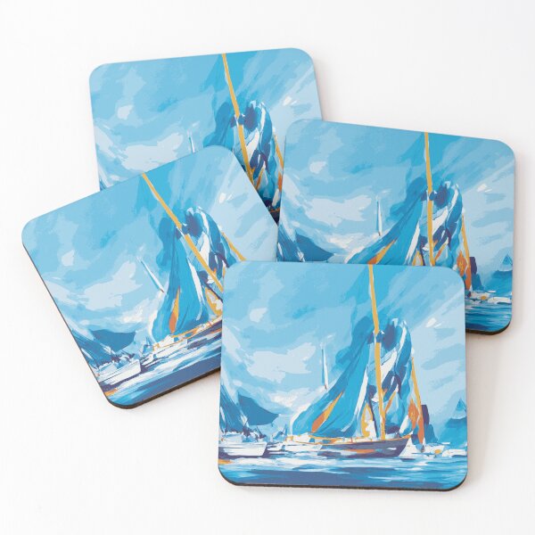 Item preview, Sailboating Painting Abstract Illustration in Indigo Blue with Orange Accent designed and sold by Nonshape.
