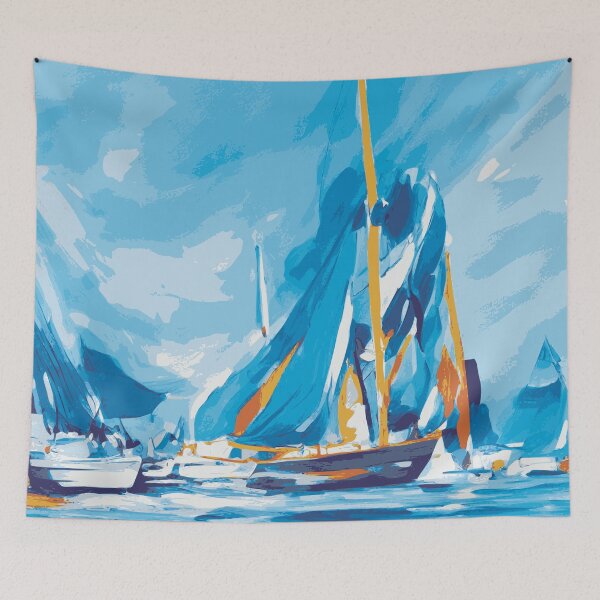 Item preview, Sailboating Painting Abstract Illustration in Indigo Blue with Orange Accent designed and sold by Nonshape.