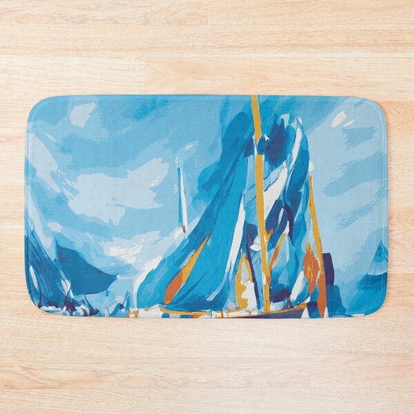 Item preview, Sailboating Painting Abstract Illustration in Indigo Blue with Orange Accent designed and sold by Nonshape.