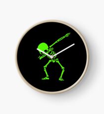Dabbing Skeleton Green Clock
