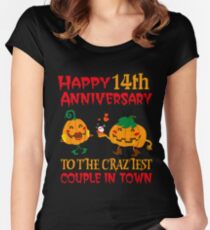 14th Wedding Anniversary T-Shirt For Couples On Halloween. Women's Fitted Scoop T-Shirt