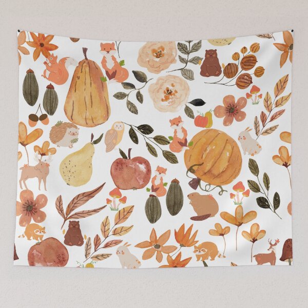 Item preview, Seamless Autumn Fall Watercolor Leaves and Animals designed and sold by adoredigitals.