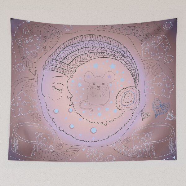 Item preview, When the Moon Sleeps, the mouse nibbles cheese. designed and sold by JeLoTall.