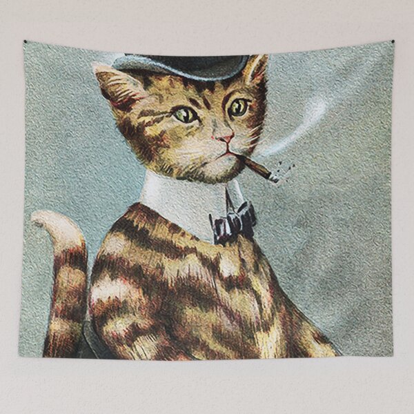 Item preview, Anamorphic Male Cat in Top Hat Fancy Vintage Postcard Print Art designed and sold by darcijj.