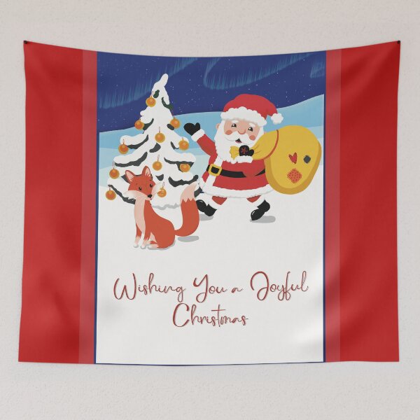 Item preview, Cute wintery landscape with the busy Santa Claus and a red fox in the winternight designed and sold by marina63.