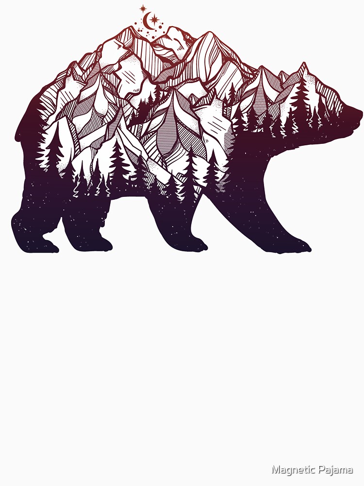 Bear with Mountains Landscape, Moon and Stars by MagneticMama