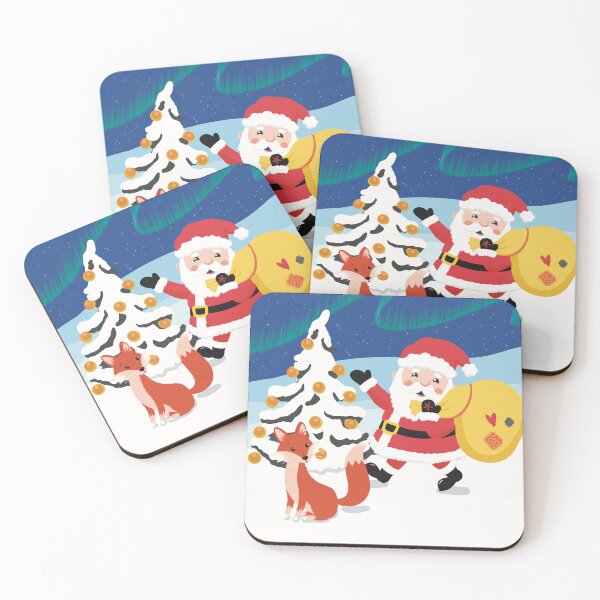 Item preview, Cute wintery landscape with a busy Santa Claus and a fox in the aurora borealis of the winternight designed and sold by marina63.