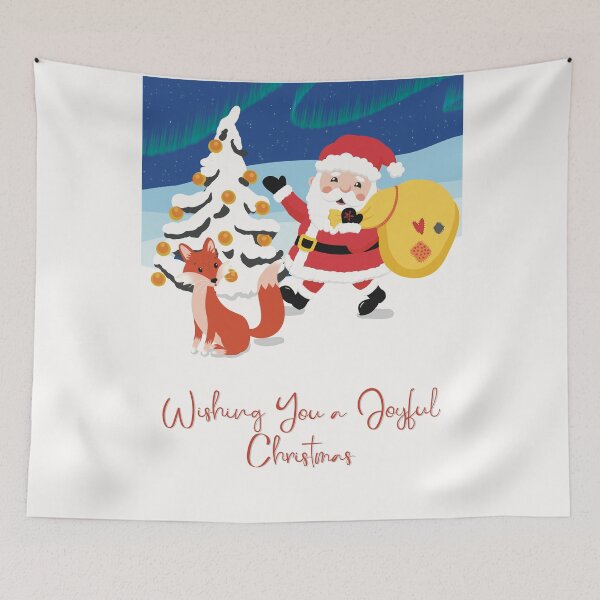 Item preview, Cute wintery landscape with a busy Santa Claus and a fox in the aurora borealis of the winternight designed and sold by marina63.