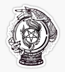 Pegatina Lector psíquico con Crystal Ball y Sigil of Baphomet