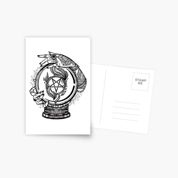 Psychic Reader with Crystal Ball and the Sigil of Baphomet Postcard