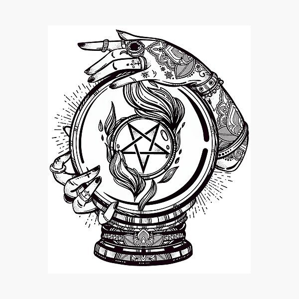 Psychic Reader with Crystal Ball and the Sigil of Baphomet Photographic Print
