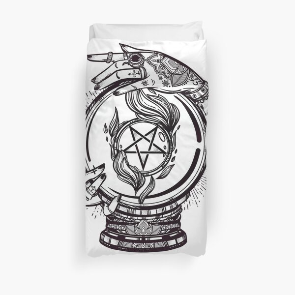 Psychic Reader with Crystal Ball and the Sigil of Baphomet Duvet Cover