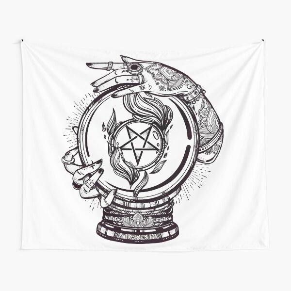Psychic Reader with Crystal Ball and the Sigil of Baphomet Tapestry