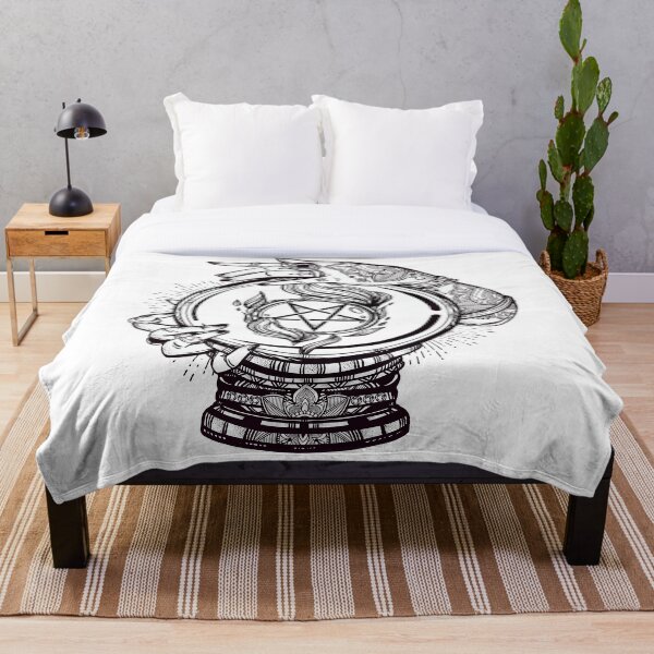 Psychic Reader with Crystal Ball and the Sigil of Baphomet Throw Blanket