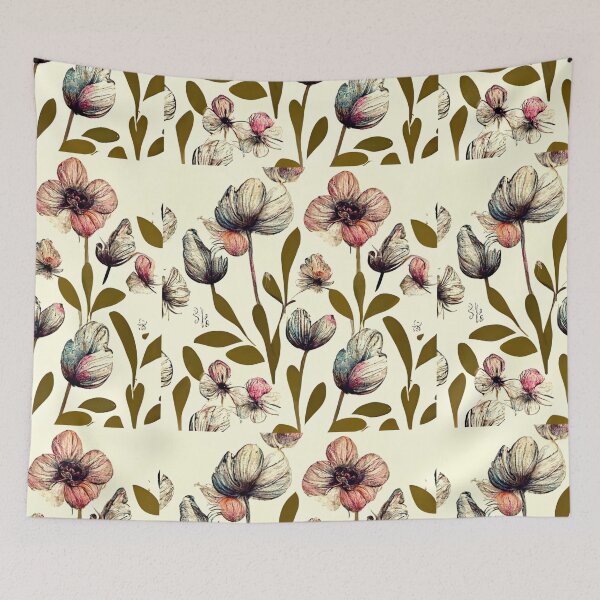 Item preview, Vintage looking flowers with dark green stems in a beautiful pattern. designed and sold by liana campbell.