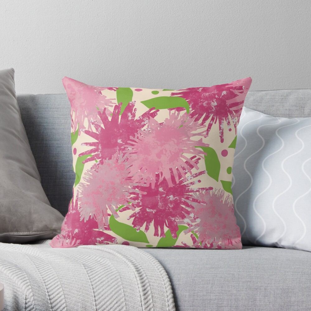 Abstract Pink Puffs Flowers Throw Pillow