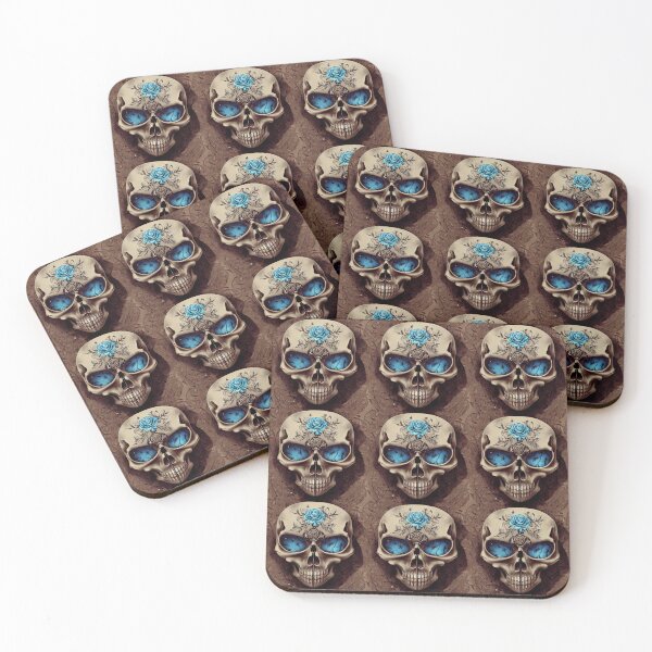 Item preview, Cracked skull with blue rose and blue eyes designed and sold by TreasuryOE.