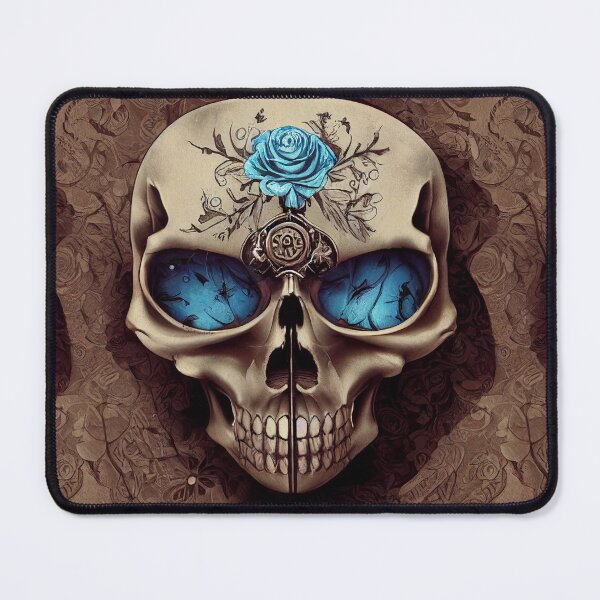 Item preview, Cracked skull with blue rose and blue eyes designed and sold by TreasuryOE.