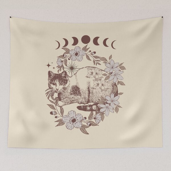 Item preview, Cottagecore Mythical Cat With Wildflowers designed and sold by BronikowskiART.