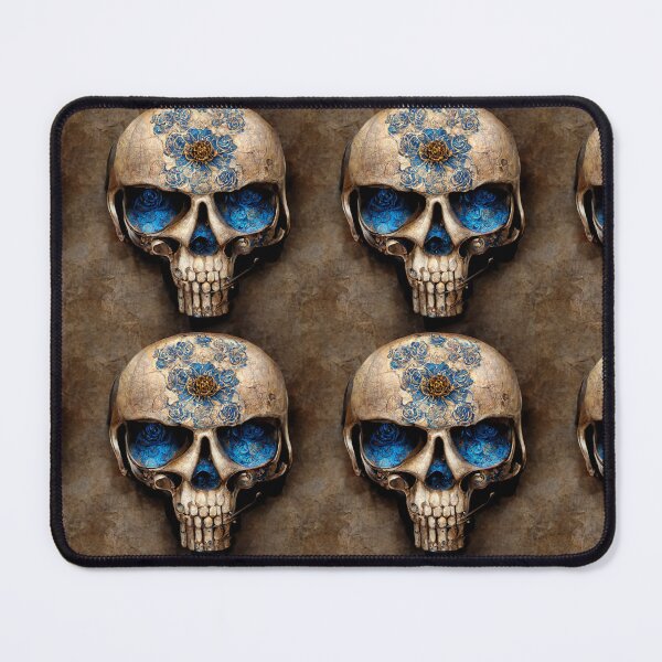 Item preview, Skull with golden rose and burning blue eyes designed and sold by TreasuryOE.