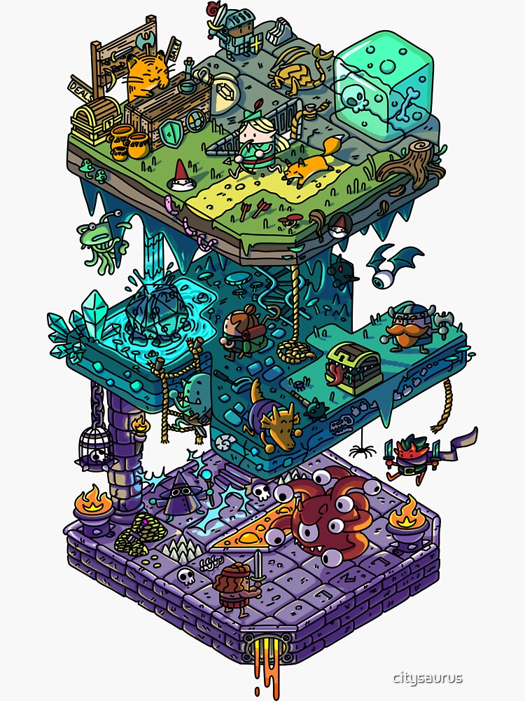 Thumbnail 3 of 3, Sticker, Dungeons and Isometric Dragons designed and sold by citysaurus.