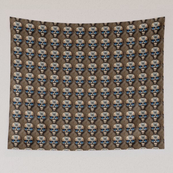Item preview, Skull with golden rose and burning blue eyes designed and sold by TreasuryOE.