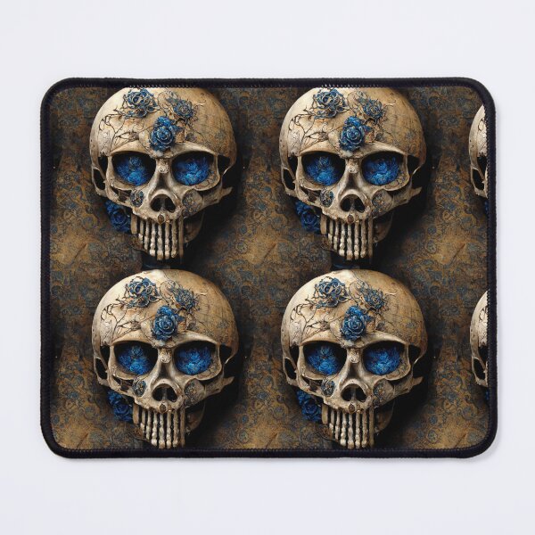 Item preview, Skull with blue roses and burning blue eyes designed and sold by TreasuryOE.