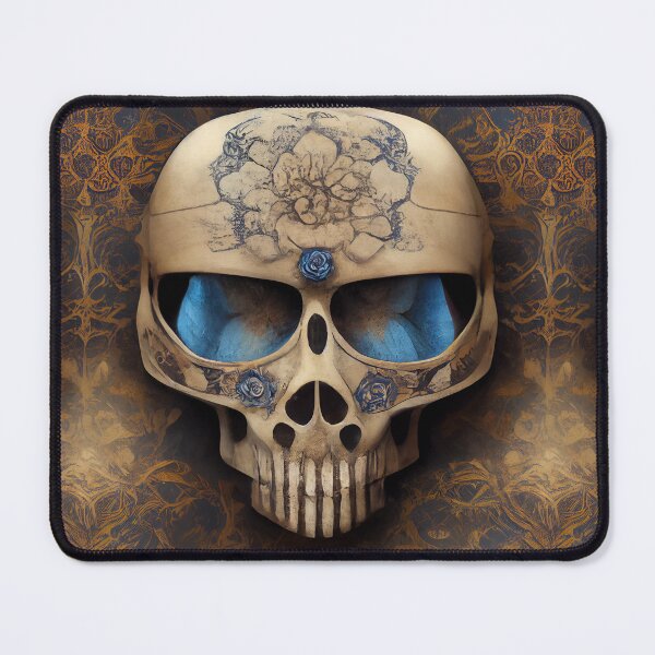 Item preview, Warrior skull with blue rose and blue eyes designed and sold by TreasuryOE.
