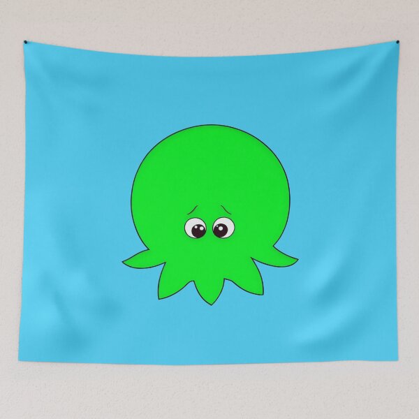Item preview, Sad green cartoonish round octopus I designed and sold by BrachiaST.
