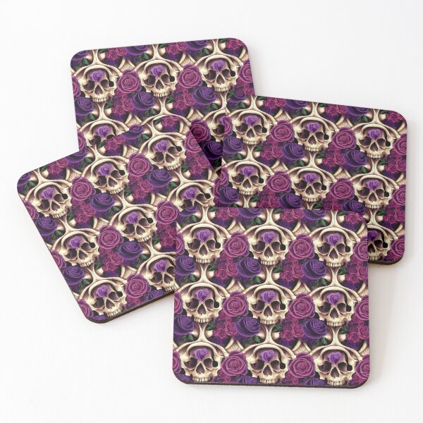 Item preview, Unique skull with purple roses and pink roses, shades of violet designed and sold by TreasuryOE.