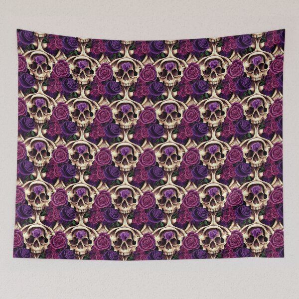 Item preview, Unique skull with purple roses and pink roses, shades of violet designed and sold by TreasuryOE.